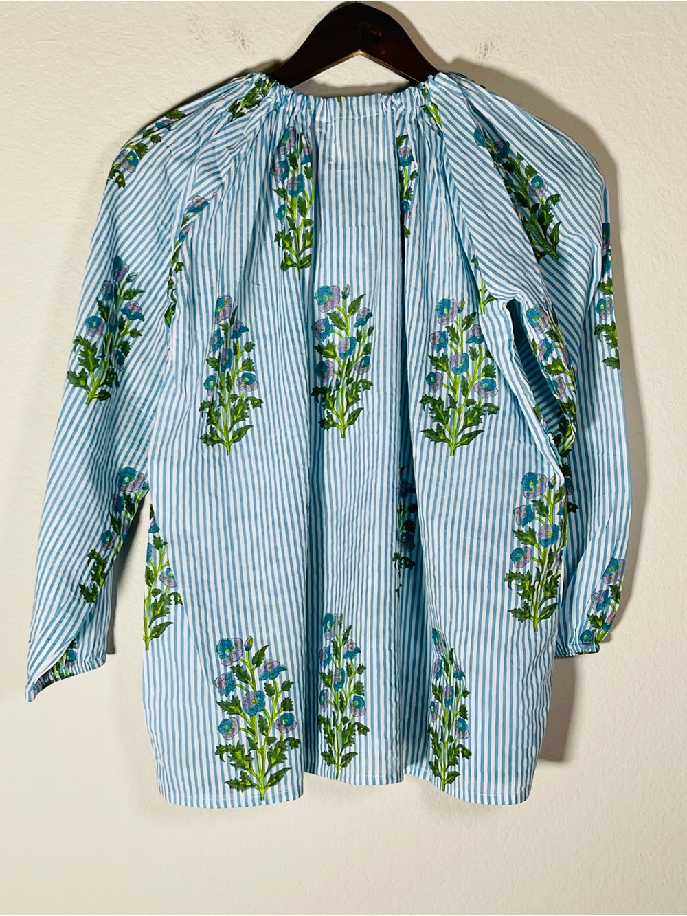 SZ Cornflower Blue Aneeza Print & Thin Stripe IDA Floral Blouse Top NWT Small - Picture 9 of 12